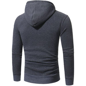 Sweat-shirt à capuche pour homme, coupe classique, couleur unie, tricoté, manches longues, décontracté, 100% coton, coupe-vent, avec poche, gris, pour l'hiver - Product Image 3