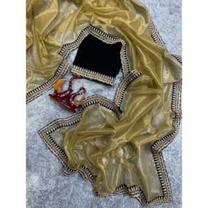 Saree en velours ethnique de créateur avec belle séquence et bordure en dentelle de broderie Dori - Product Image 3