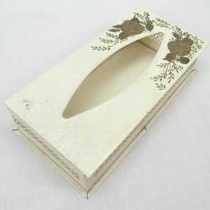 Boîte à mouchoirs en métal, décorée de fleurs peintes en or, style vintage, fixation murale, côtés découpés - Product Image 1