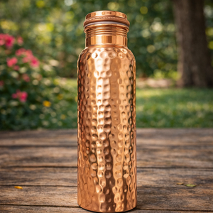Bouteille d'eau artisanale en cuivre pur, finition martelée, portable, réutilisable, pour l'extérieur, style vintage - Product Image 2