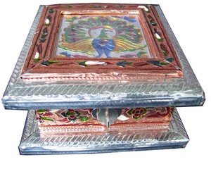 Handcrafted Copper Enamel Box <b>Rectangular</b> Silver Plated Folk Art Collectible Imitation Enamelling Decorative Tray - Product Image 1