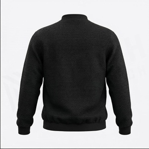 <b>Men's</b> Black Knitted Button-Up Hoodie Embroidered NA Logo Regular Fit Hooded Casual Winter Wear 100% Cotton Breathable Quick Dry - Product Image 2