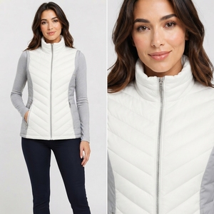 Chaleco acolchado de lona para mujer, sin mangas, diseño moderno, cuello alto, cálido y aislante, con bolsillos laterales y cremallera completa con botones. - Product Image 5