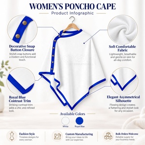 Poncho Blanco con Logotipo Personalizado de la Hermandad de la Hermandad Femenina Cosh International, Capucha, Chal, Poncho de Punto Transpirable - Product Image 6
