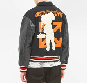 Veste universitaire en laine verte pour hommes avec motif de lettres Bomber de sport de baseball d'hiver à manches longues en cuir Style Letterman - Product Image 5