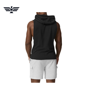 Sweat-shirt à capuche sans manches noir pour homme, coupe classique, pull-over uni, débardeur 100% coton, séchage rapide, hiver - Product Image 3