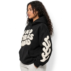 <b>Women</b> puff printing <b>hoodies</b> featuring raised 3D designs, <b>soft</b> fabric, cozy warmth, and a stylish modern streetwear look. - Product Image 4