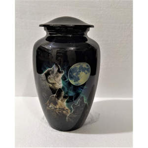 Black Wolf Moon Metal <b>Urn</b> for Ashes Adult Cremation Memorial <b>Urn</b> with Night Sky Design for Home Display - Product Image 1