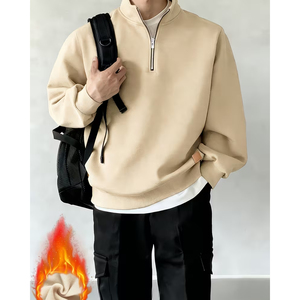 เสื้อสเวตเชิ้ตพรีเมียมสีดำแบบซิปครึ่งตัว ผลิตจากผ้าโพลีเอสเตอร์ผสมฝ้าย สวมใส่สบาย ตะเข็บเย็บอย่างดี เสื้อผ้าสไตล์ยุโรป - Product Image 1