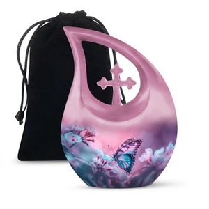 Urne pour adulte de crémation en forme de goutte de larme en aluminium doré pour cendres humaines Urne décorative en forme de goutte avec sac en velours gratuit - Product Image 4