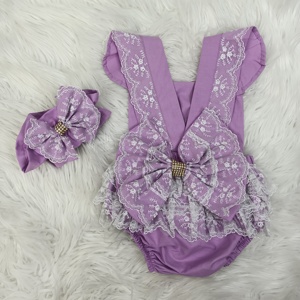 ผ้าฝ้ายถักที่กำหนดเองขายส่งที่มีคุณภาพสูงที่ทันสมัยหรูหราผ้าฝ้าย100% ถักม่วงเด็กฝัน Romper ชุดฤดูร้อน - Product Image 6