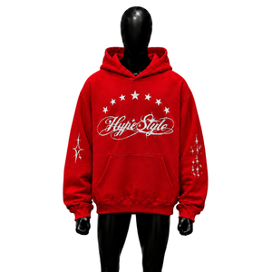 Red Hype Style Oversized Hip Hop Print Front Logo Regular Sleeve Winter Wear Fashion Top Cozy <b>Pullover</b> Hoodie Embroidered 100% - Product Image 1