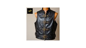 Gilet artisanal pour homme en cuir véritable noir, écologique, respirant, style décontracté hiver, type cowboy ou motard, qualité supérieure Western Champ - Product Image 2