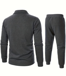Men's Dark Gray Workwear Style Jacket & <b>Pants</b> Set Turn-<b>Down</b> Collar Solid Color Autumn Wear FRENCH TERRY Fabric made bangladesh - Product Image 4