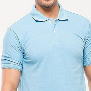 Polo en coton bleu clair à manches courtes pour homme, couleur unie, décontracté, avec poche, coupe classique, en jersey tricoté - Product Image 2