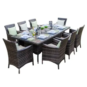 Set Furnitur Teras Furnitur, Kursi 3-tempat Duduk/Rotan Poli Set Meja Oval Rotan