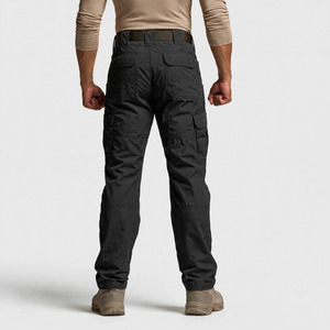 Pantalon cargo noir pour homme, plusieurs poches, respirant, poids moyen, 100% coton, style workwear, fermeture à cordon, automne - Product Image 2