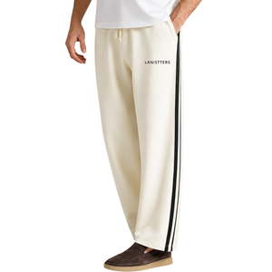 <b>Men</b>’s Fleece Jogger Sweatpants Side Stripe Casual Straight Leg <b>Trousers</b> Drawstring Sports Pants Custom Logo Streetwear - Product Image 1