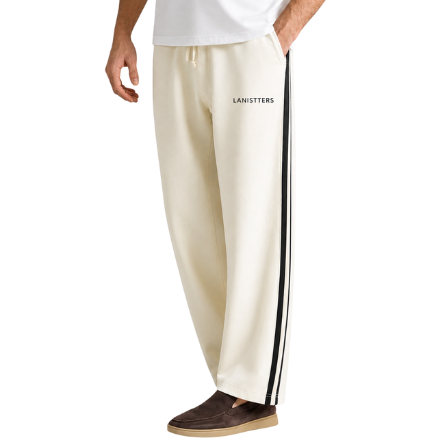 Men’s Fleece Jogger Sweatpants Side Stripe Casual Straight Leg Trousers Drawstring Sports Pants Custom Logo Streetwear