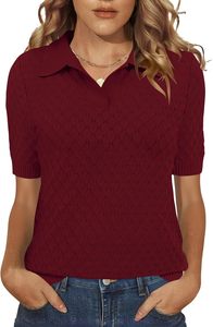 Camiseta Polo de Punto para Mujer con Patrón Geométrico, Manga Corta, Casual, Largo Regular, Diseño Zigzag Beige y Negro - Product Image 6