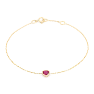 Pulsera Sencilla y Delicada con Forma de Corazón y Rubí, Cadena de Oro Amarillo Sólido de 14K, Regalo para el Día de San Valentín, Joyería Fina - Product Image 6
