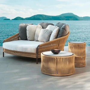 Outdoor Daybed Aluminum With <b>Waterproof</b> Rope Patio Garden Round <b>Sofa</b> For Pool, Beach, Home Furniture Set - Anjani - Product Image 1