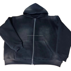 Sweat à capuche Streetwear personnalisé sans ficelle polaire vierge fermeture éclair Vintage double couche lavage à l'acide soleil délavé sweats à capuche en détresse pour hommes - Product Image 1