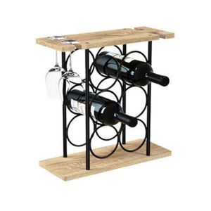 Porte-bouteilles à vin en métal de qualité supérieure, finition dorée, support en fer avec dessus et base en bois pour la maison, le bar ou la cuisine. - Product Image 4