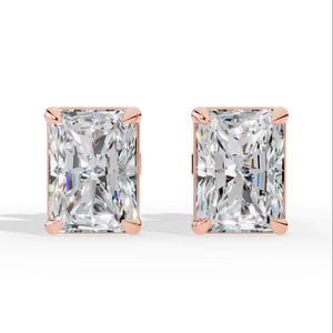Radiant Cut Cubic Zirconia Stud Earrings in Sterling Silver <b>Rectangular</b> Solitaire <b>Basket</b> Set Fine Jewelry for Women - Product Image 3