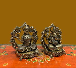 Juego de Estatuas de Lakshmi y Ganesh de Latón Hechas a Mano, Ídolo del Dios Hindú, Decoración Religiosa para el Hogar - Product Image 3