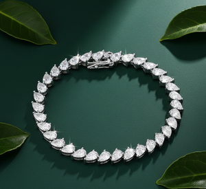 Elegante pulsera de tenis con diamantes de laboratorio talla pera, original en oro blanco, brillante, con cadena de eslabones de diamantes en forma de lágrima para mujer. - Product Image 2