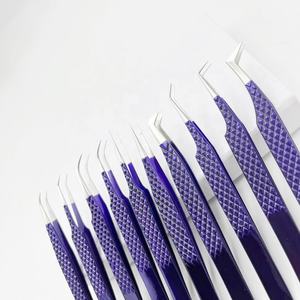 Pinzas para extensión de pestañas de acero inoxidable con recubrimiento en polvo púrpura Punta puntiaguda de volumen sostenible Todo tipo de cuidado personal NOMEX - Product Image 2