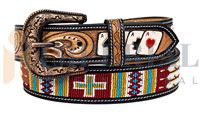 Ceinture en cuir pleine fleur de qualité supérieure, gravée à la main, décorative, style western, ceinture en cuir pleine fleur ornée de perles