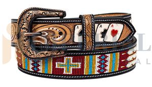 Top Quality Full Grain Leather Material <b>Belt</b> Hand Engraved Decorative <b>Western</b> Stylish Full Grain Leather Material Beaded <b>Belts</b> - Product Image 2