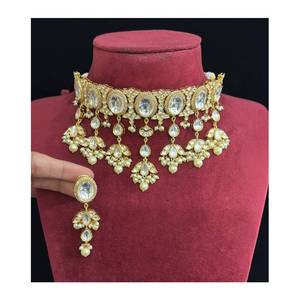 Beautiful Polki Kundan Necklace Set Antique Finish <b>Bridal</b> Jewelry Set with Earrings for Wedding Party Festive Ethnic Style - Product Image 1
