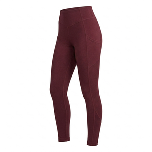 Maroon Color <b>Leggings</b> <b>with</b> <b>Pocket</b> High Waist Full Length Knitted Spandex Polyester Breathable Quick Dry Women's Activewear - Product Image 1
