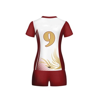 Sublimation Women Volleyball Jersey Dark Red White V Neck <b>Short</b> Sleeve <b>Shorts</b> Set Custom Wholesale - Product Image 6