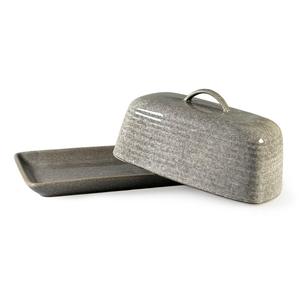 Plat de rangement moderne pour beurre avec couvercle surélevé et poignée, plateau de service à base large, finition émaillée lisse, élégant récipient à beurre pour table de cuisine - Product Image 3