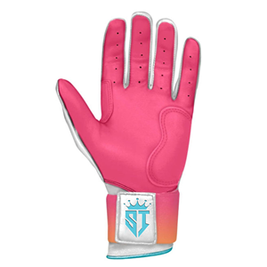 Gants de frappe Shahi Impex en cuir blanc avec manchette rose et accents bleus - Product Image 3