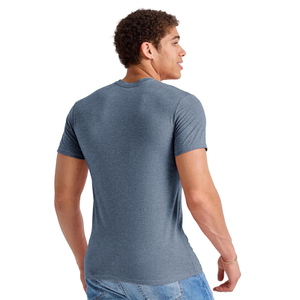T-shirt en coton uni à manches courtes et col rond pour homme, coupe ajustée, jersey tricoté décontracté, longueur normale, bleu - Product Image 5