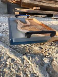 Modern Luxe <b>Epoxy</b> Resin & Live Edge Acacia Wood Decorative Storage Tray with Gold Metal Handles for Contemporary Home Styling - Product Image 3