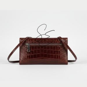 Sac bandoulière en cuir véritable gaufré croco marron pour femme, sac à fermeture à bouton-pression, sac enveloppe OEM ODM - Product Image 6