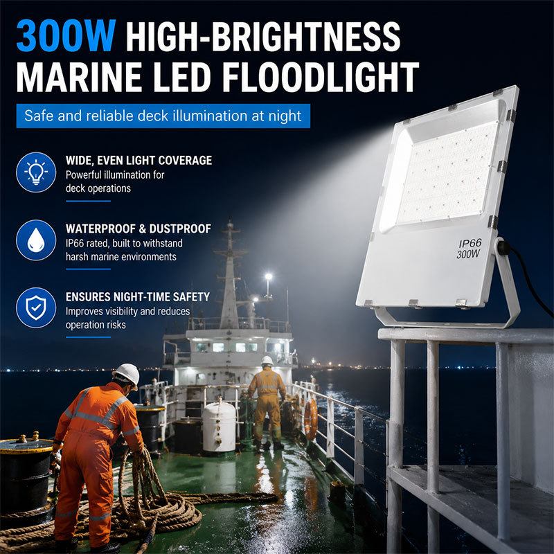 300W Marine LED Floodlight IP66 Waterproof High Brightness Lightweight Front & Sidelight for Ship Deck Night Work
