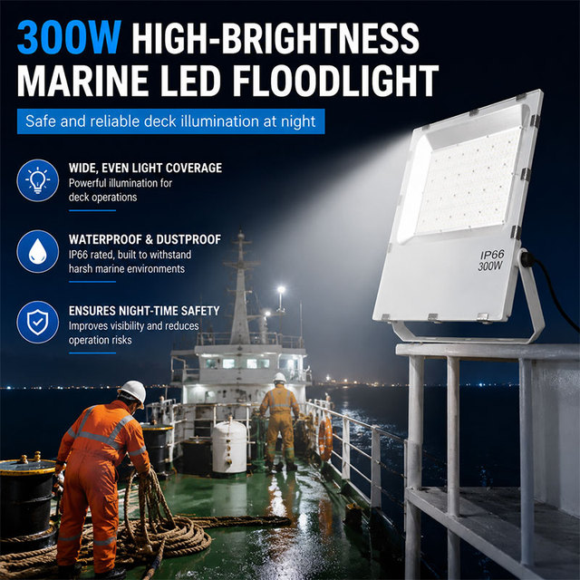 300W Marine LED Floodlight IP66 Waterproof High Brightness Lightweight Front & Sidelight for Ship Deck Night Work