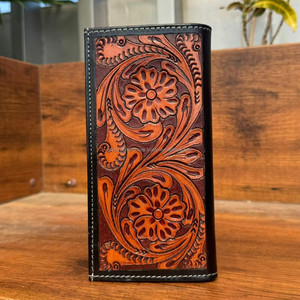 2025 New Arrival Large Capacity Hand <b>Tooled</b> <b>Leather</b> Bifold Long Wallets for Men Vintage Style Cowhide Multi-Card Business Wallet - Product Image 6