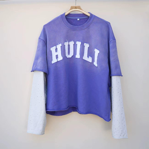 เสื้อยืดแขนยาวสองชั้นแบบ 2 in 1 ทรงโอเวอร์ไซส์ ผ้าฝ้าย พิมพ์ลายกราฟิก เสื้อยืดพิมพ์ลายสกรีนทรงพอดีตัว - Product Image 1