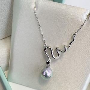 Collier de perles noires japonaises et de Tahiti de 8 à 11 mm avec pendentif unique en argent S925, ornement de cou, pendentif, charme - Product Image 2