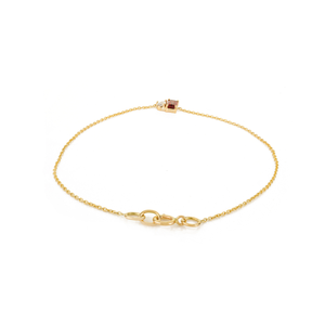 Diseño minimalista y sencillo, ligero, con granate y diamante, oro amarillo puro de 14K, pulsera Toi et Moi, joyería delicada apilable para unisex. - Product Image 3