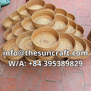 Artisan <b>Woven</b> Rattan Tray Wood Serving Board for Organic Food Display Handcrafted Eco Friendly Storage Tray - Product Image 4