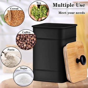 Black Metal Kitchen Canister Set With Wooden Lid Airtight Storage Container For Coffee Tea Sugar Stylish Home Organizer - Product Image 3